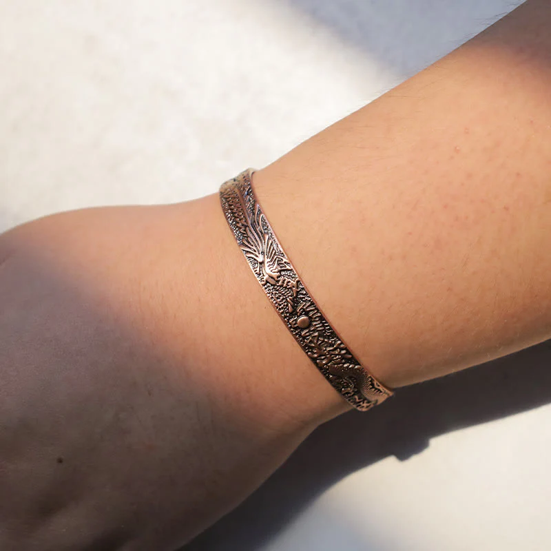 Bracciale rigido magnetico in rame massiccio con drago e fenice Buddha Stones - Image 6