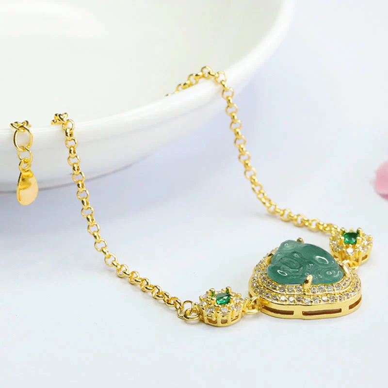 Braccialetto a catena con zirconi verdi e giada Buddha Stones Laughing Buddha - Image 3