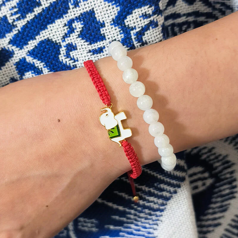 Braccialetto con cordino rosso elefante portafortuna in argento sterling 925 fatto a mano in tibetano Buddha Stones - Image 5