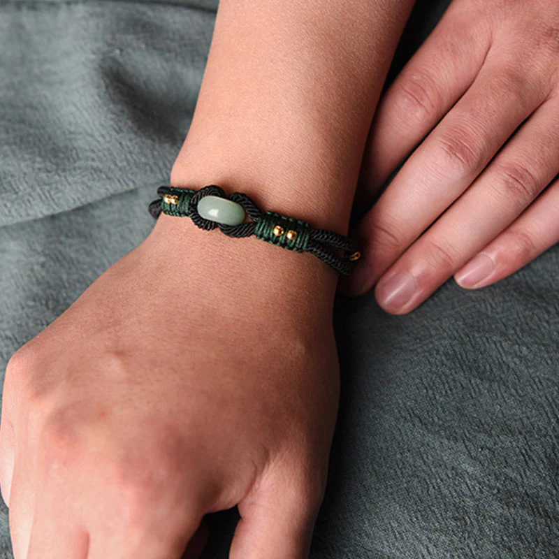 Braccialetto di coppia in corda nera fortunata in giada tibetana Buddha Stones - Image 5