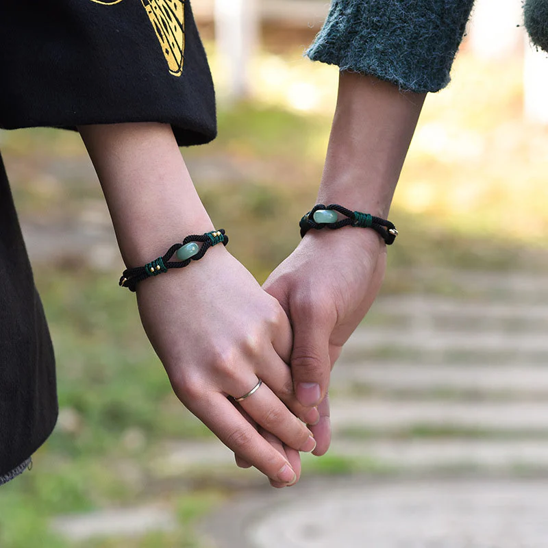 Braccialetto di coppia in corda nera fortunata in giada tibetana Buddha Stones - Image 6