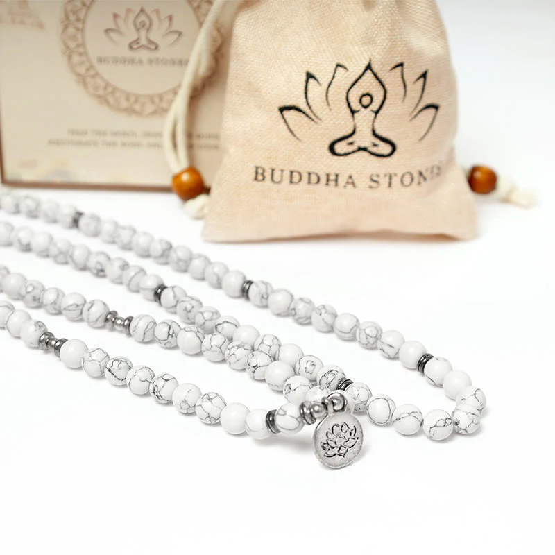 Braccialetto di guarigione Mala di loto turchese bianco Buddha Stones - Image 7