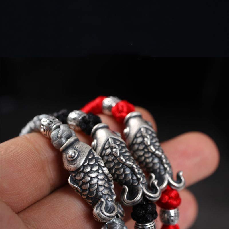 Braccialetto intrecciato con corda in argento Buddha Stones Luck Koi Fish - Image 11