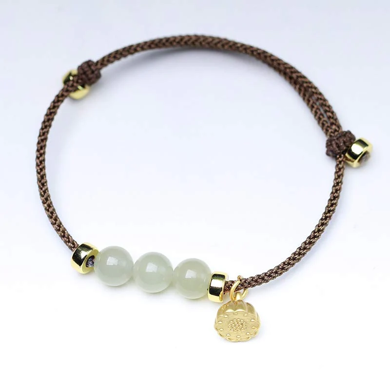 Braccialetto intrecciato con corda rossa in semi di loto di giada naturale Buddha Stones - Image 6