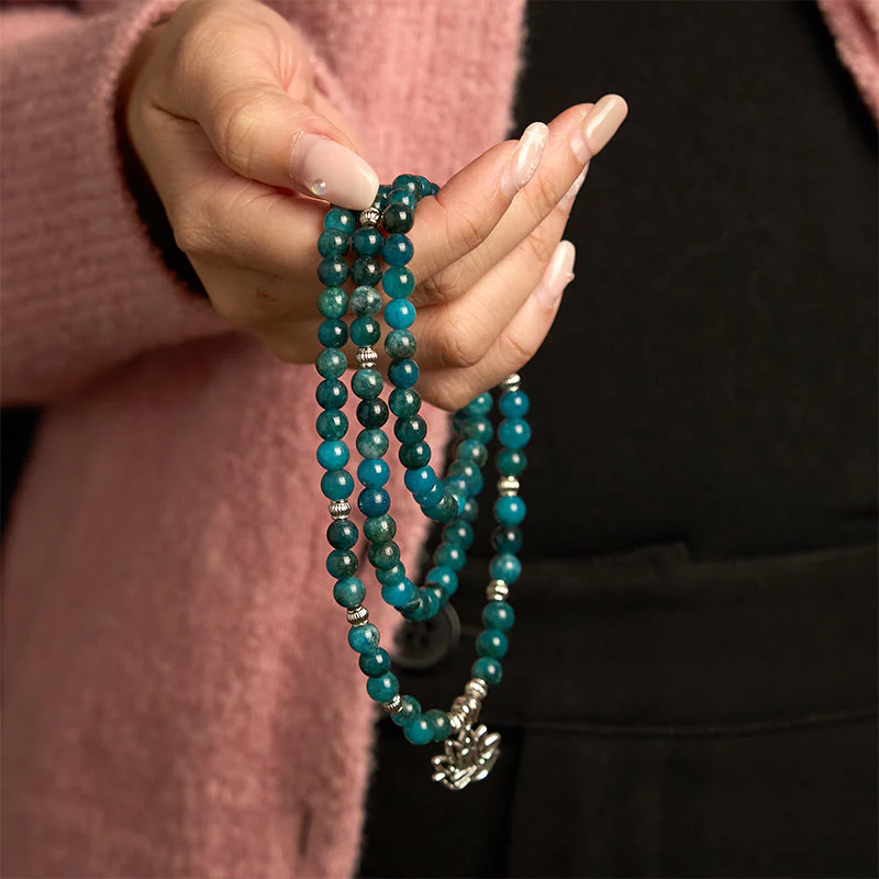 Buddha Stones 108 Mala Beads Apatite Bead Om L'albero della vita Bracciale Buddha di loto - Image 14