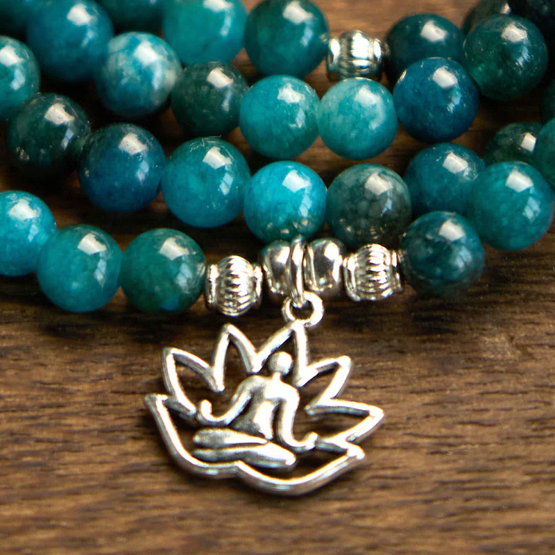 Buddha Stones 108 Mala Beads Apatite Bead Om L'albero della vita Bracciale Buddha di loto - Image 16