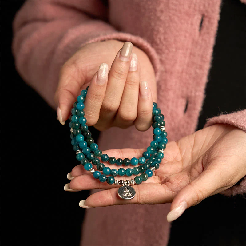 Buddha Stones 108 Mala Beads Apatite Bead Om L'albero della vita Bracciale Buddha di loto - Image 20