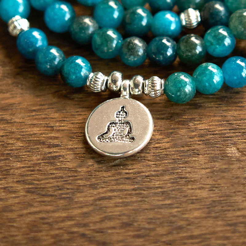 Buddha Stones 108 Mala Beads Apatite Bead Om L'albero della vita Bracciale Buddha di loto - Image 21