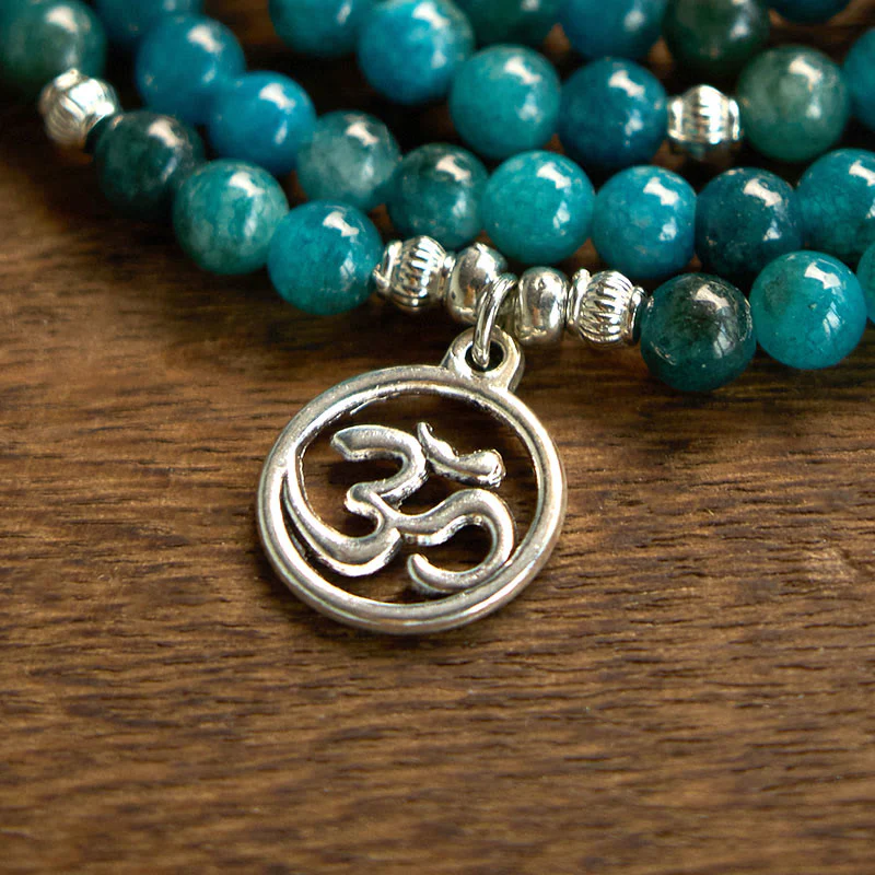 Buddha Stones 108 Mala Beads Apatite Bead Om L'albero della vita Bracciale Buddha di loto - Image 4