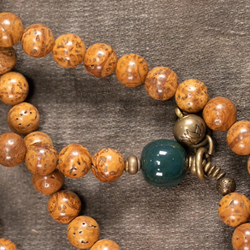 Buddha Stones 108 Mala Beads Bodhi Seed Saggezza Pace Nappa Bracciale - Image 8