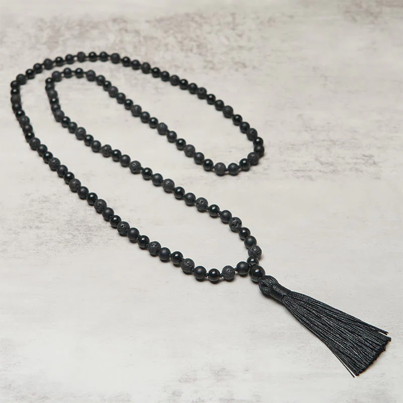 Buddha Stones 8mm Perline Onice Nero Pietra Lavica Nappa Protezione Fortuna Mala - Image 3