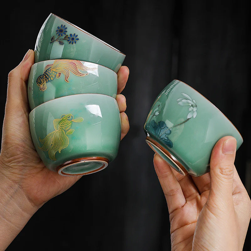 Buddha Stones Farfalla Pesce rosso Loto Koi Pesce Tazza da tè in ceramica Kung Fu Tazza da tè 120ml - Image 15