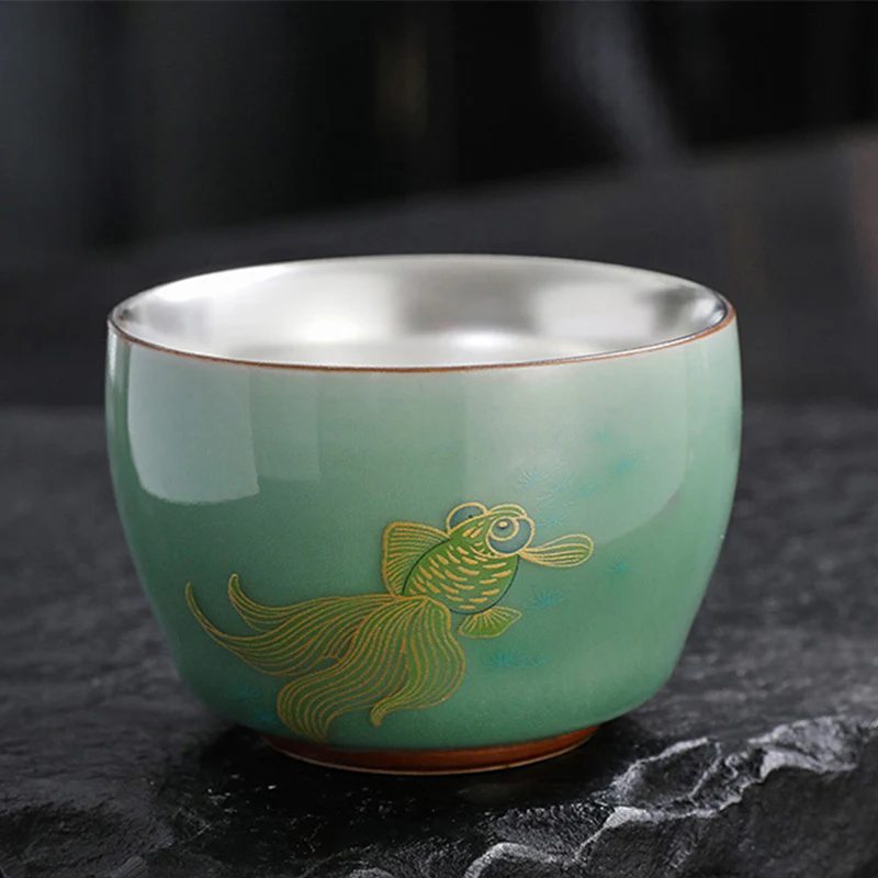 Buddha Stones Farfalla Pesce rosso Loto Koi Pesce Tazza da tè in ceramica Kung Fu Tazza da tè 120ml - Image 6