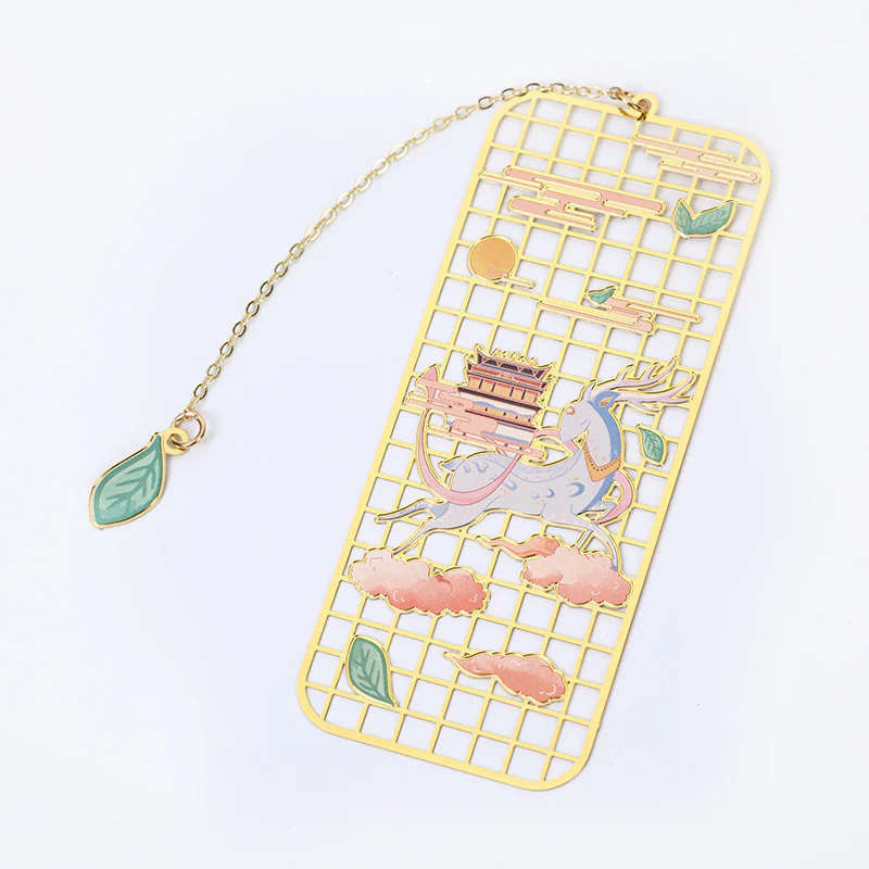 Segnalibro cavo in metallo ottone con Buddha Stones, alce, pesce koi, gru, volpe a nove code - Image 4