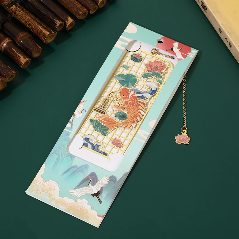 Segnalibro cavo in metallo ottone con Buddha Stones, alce, pesce koi, gru, volpe a nove code - Image 5