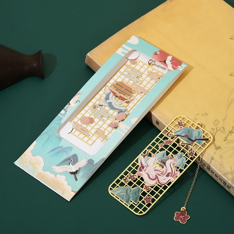 Segnalibro cavo in metallo ottone con Buddha Stones, alce, pesce koi, gru, volpe a nove code - Image 8