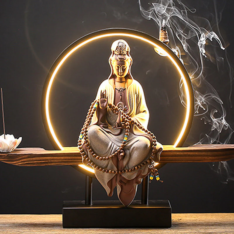 Buddha Stones Buddha Avalokitesvara Ceramica Loto Rilassamento Bruciatore di Incenso Decorazione - Image 15