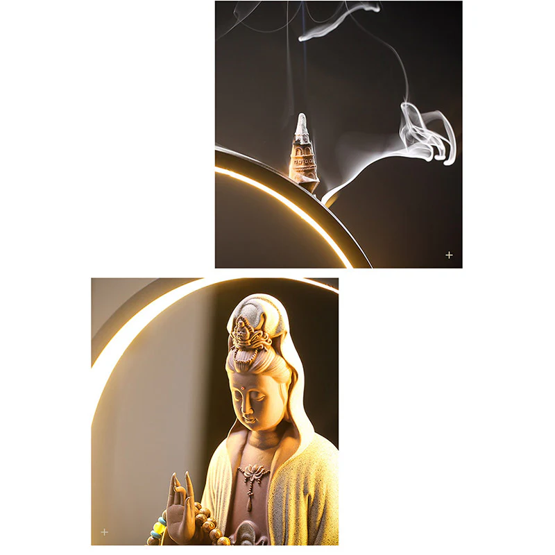 Buddha Stones Buddha Avalokitesvara Ceramica Loto Rilassamento Bruciatore di Incenso Decorazione - Image 16