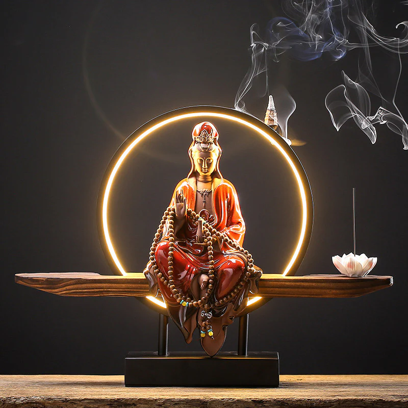 Buddha Stones Buddha Avalokitesvara Ceramica Loto Rilassamento Bruciatore di Incenso Decorazione - Image 19