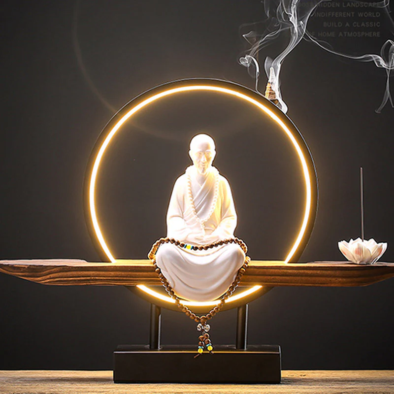 Buddha Stones Buddha Avalokitesvara Ceramica Loto Rilassamento Bruciatore di Incenso Decorazione - Image 21