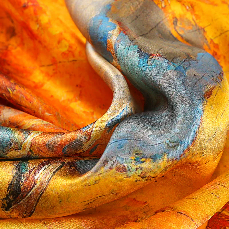 Buddha Stones Dipinto ad olio Città Scena innevata Castello Loto 100% seta di gelso Sciarpa per capelli al collo - Image 4