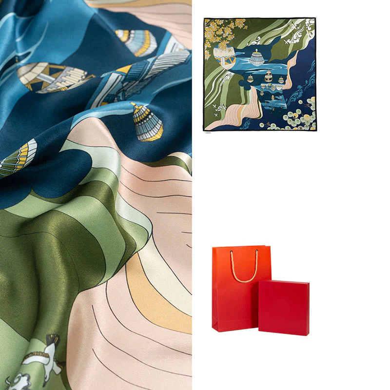 Buddha Stones Jungle Oil Painting Nuvole di buon auspicio Sciarpa in seta di gelso al 100% Sciarpa da collo in seta bifacciale di qualità premium 6A - Image 29