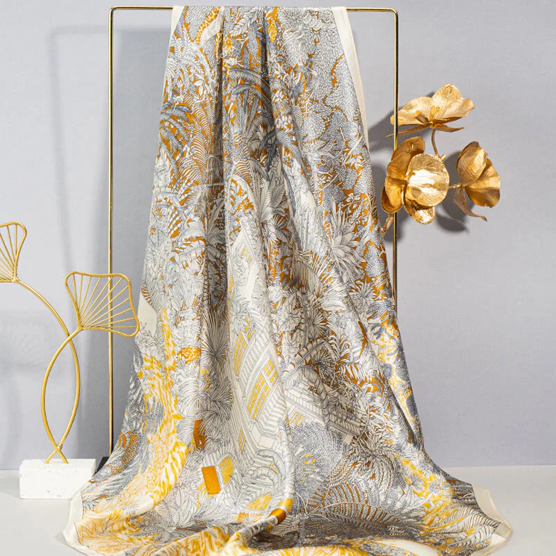 Buddha Stones Jungle Oil Painting Nuvole di buon auspicio Sciarpa in seta di gelso al 100% Sciarpa da collo in seta bifacciale di qualità premium 6A - Image 5