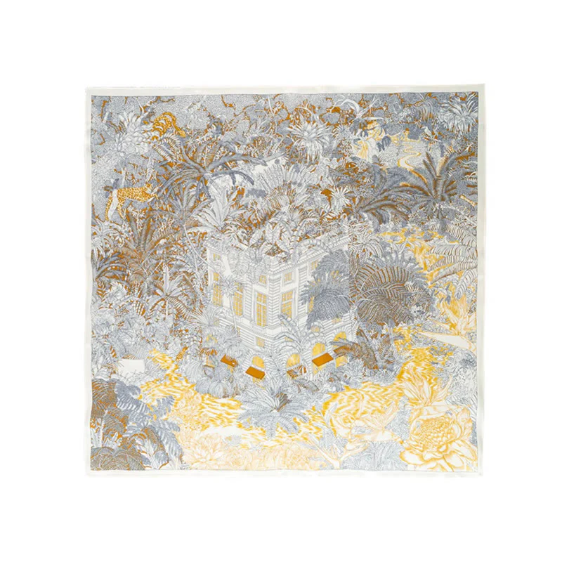Buddha Stones Jungle Oil Painting Nuvole di buon auspicio Sciarpa in seta di gelso al 100% Sciarpa da collo in seta bifacciale di qualità premium 6A - Image 6