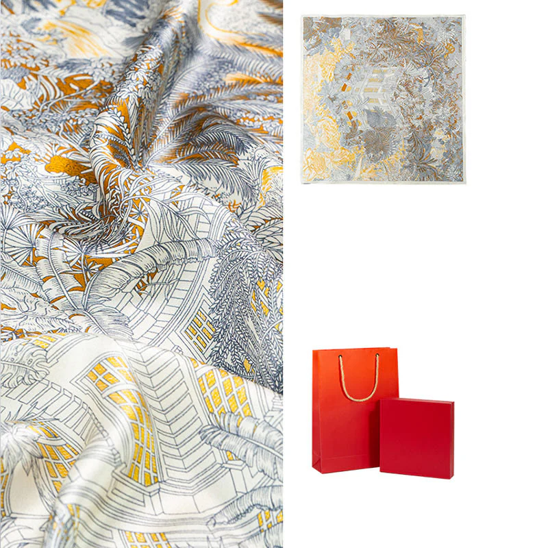 Buddha Stones Jungle Oil Painting Nuvole di buon auspicio Sciarpa in seta di gelso al 100% Sciarpa da collo in seta bifacciale di qualità premium 6A - Image 8