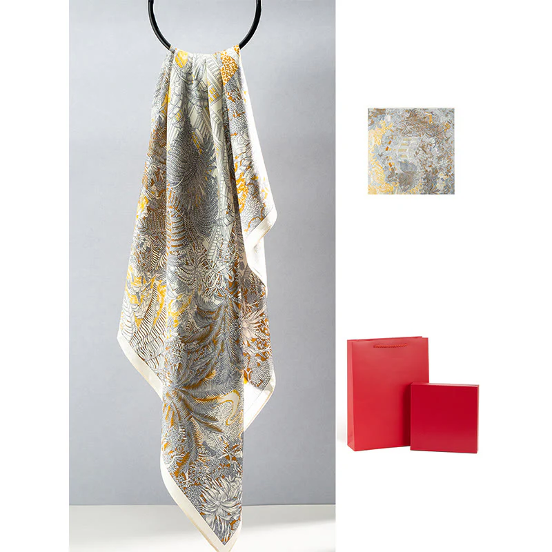 Buddha Stones Jungle Oil Painting Nuvole di buon auspicio Sciarpa in seta di gelso al 100% Sciarpa da collo in seta bifacciale di qualità premium 6A - Image 9