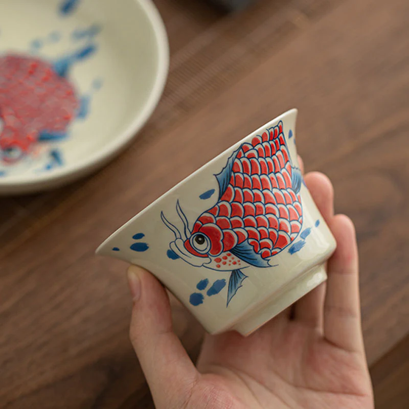 Buddha Stones Koi Fish Arowana Ceramica Gaiwan Sancai Tazza da tè Kung Fu Tazza da tè con coperchio 130ml - Image 4