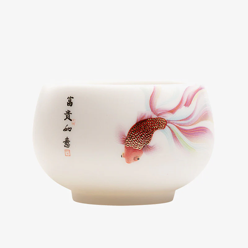 Buddha Stones Koi Fish Tazza da tè in porcellana bianca Tazza da tè in ceramica Kung Fu - Image 13