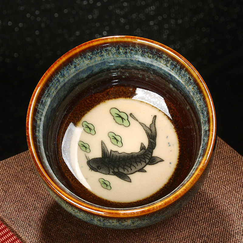 Buddha Stones Lotus Dragon Phoenix Koi Fish Tazza da tè in ceramica cinese Jianzhan Kung Fu Tea Cup 110ml - Image 8