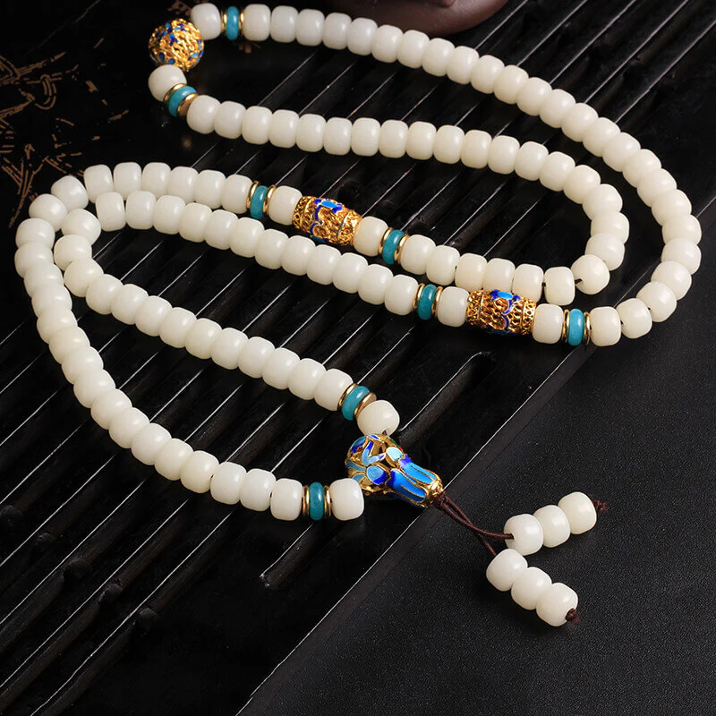 Buddha Stones naturali bianche Bodhi Seed Mala 108 perle Bracciale della ricchezza - Image 4