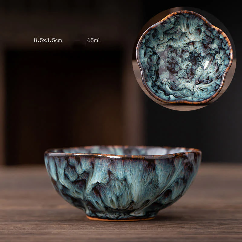 Buddha Stones Peach Blossom Pattern Tazza da tè in ceramica Tazze da tè a forma di fiore - Image 5