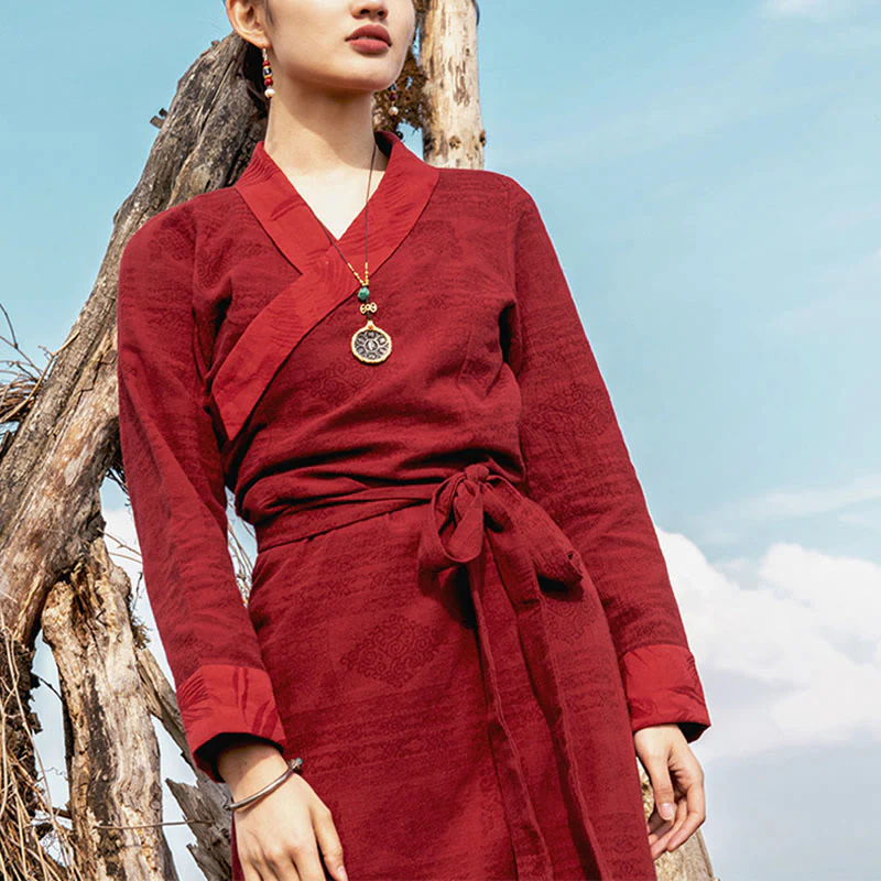 Buddha Stones Tibetan Dress Clothing Lhasa Abito lungo avvolgente Maxi abito Abbigliamento donna - Image 5