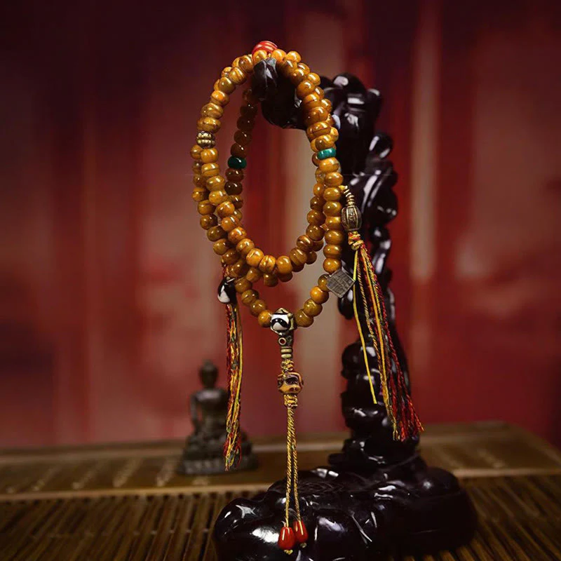 Buddha Stones Tibetano 108 Perle Perle d'Osso Perle Dzi Mala per Tenere Lontani gli Spiriti Maligni - Image 3
