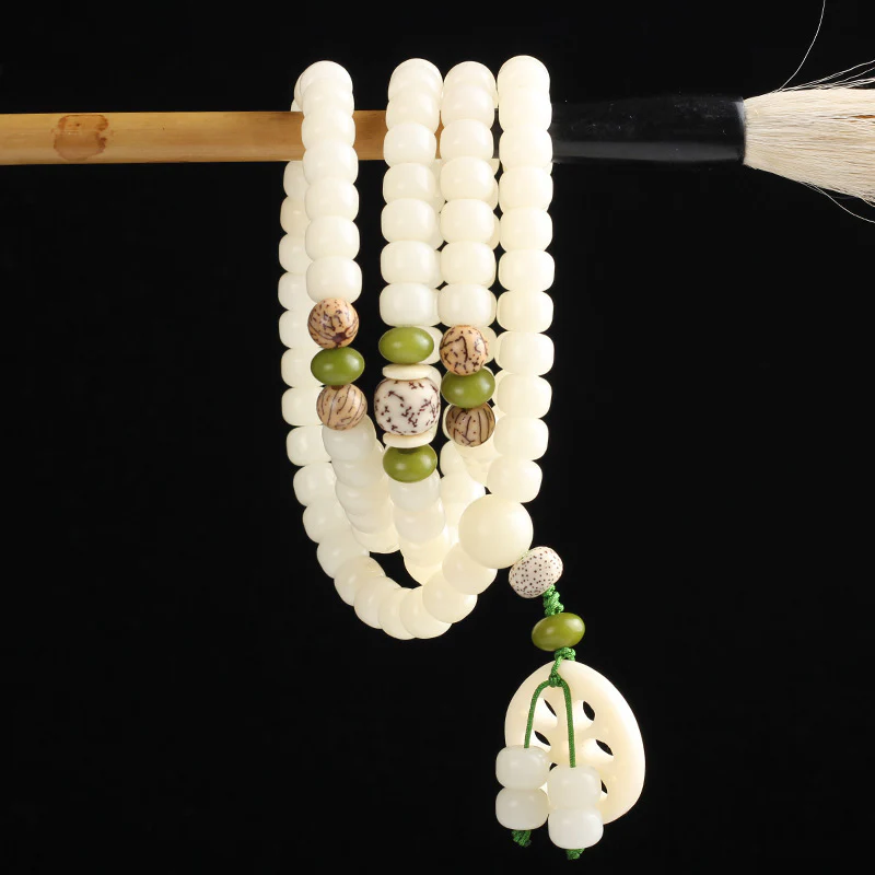 Buddha Stones White Bodhi Seed Mala 108 Perle Braccialetto della Fortuna - Image 5