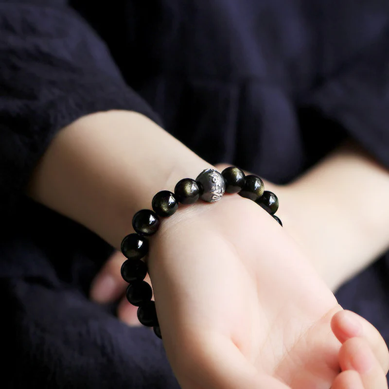 Buddha Stones Zodiaco cinese Buddha natale Ossidiana Braccialetto di purificazione - Image 4