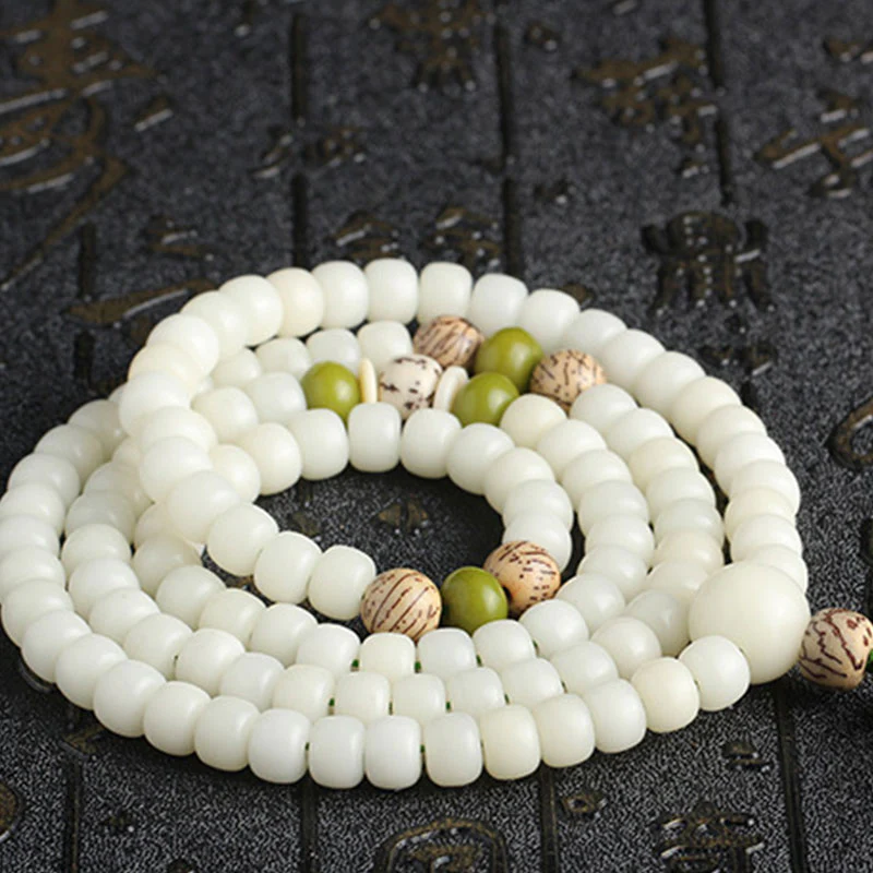 Collana con bracciale in giada bianca Bodhi Lotus Mala Harmony Buddha Stones - Image 14