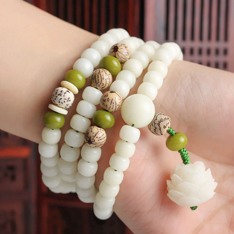 Collana con bracciale in giada bianca Bodhi Lotus Mala Harmony Buddha Stones - Image 5