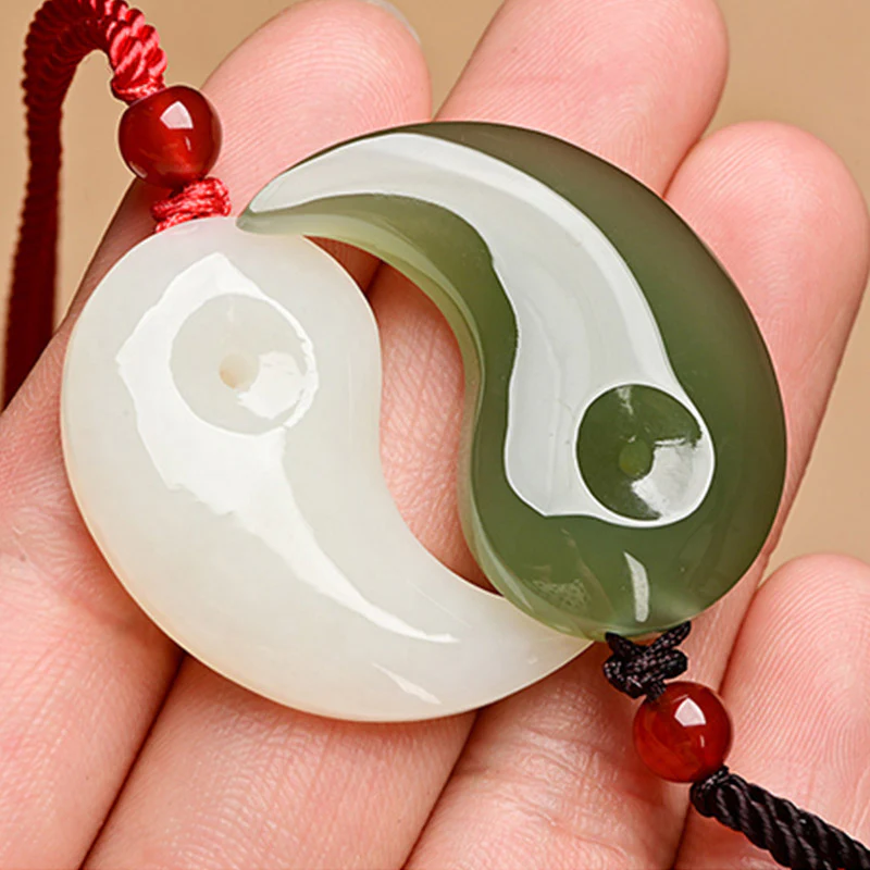 Collana con ciondolo a corda con benedizione di protezione in giada bianca e giada ciano Yin Yang - Image 11