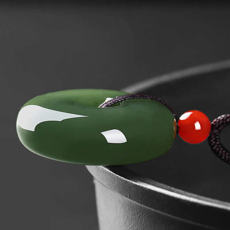 Collana con ciondolo a corda con fibbia della pace in giada rotonda naturale Buddha Stones - Image 10