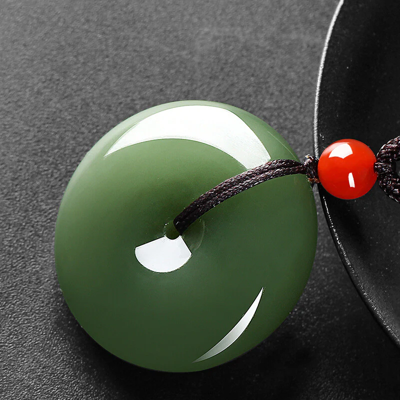 Collana con ciondolo a corda con fibbia della pace in giada rotonda naturale Buddha Stones - Image 11