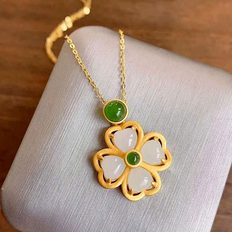 Collana con ciondolo a forma di quadrifoglio fortunato in argento sterling 925 Buddha Stones, giada e prosperità - Image 14