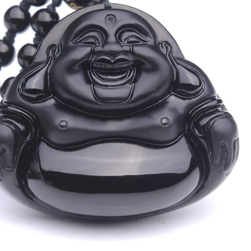 Collana con ciondolo di trasformazione in ossidiana nera Buddha Stones Laughing Buddha - Image 8