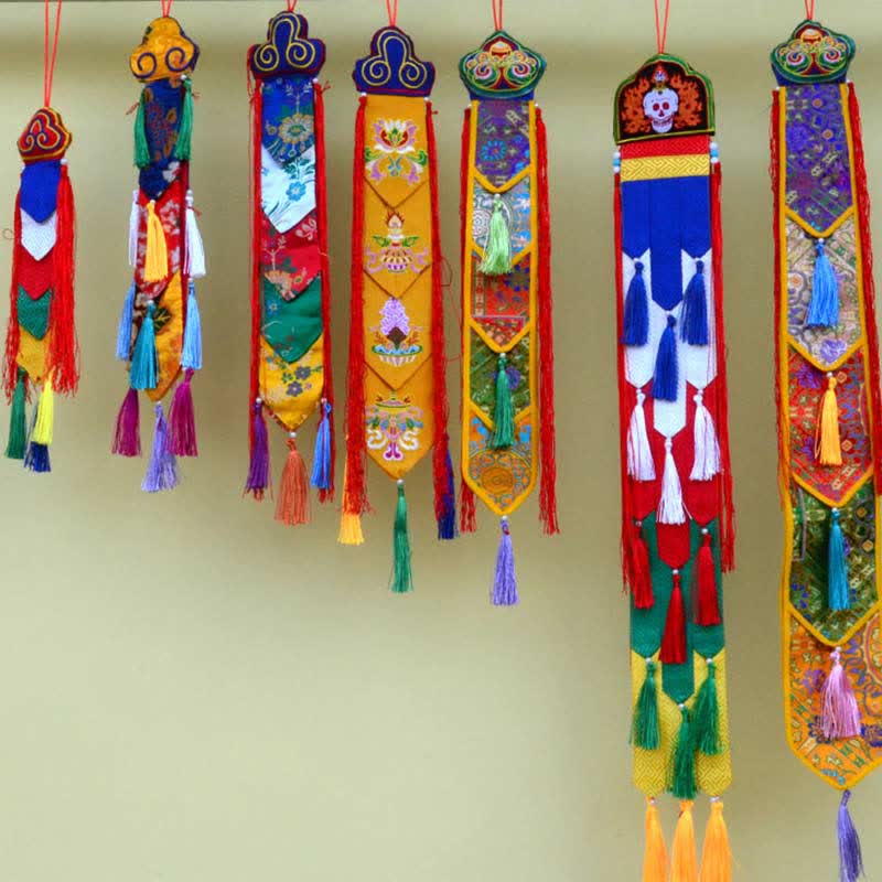 Fiore di loto Otto simboli di buon auspicio Meditazione Illuminazione Nappe colorate Arte murale - Image 3