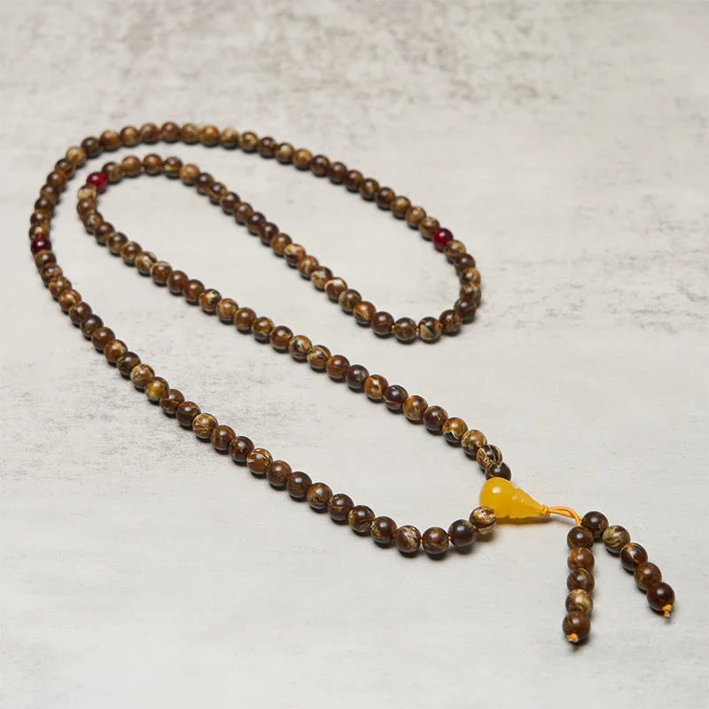 Mala con ciondolo a forma di zucca in ambra multicolore con 108 perle Buddha Stones - Image 3