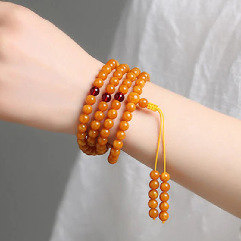 Mala con perline rotonde in ambra tibetana Buddha Stones - Image 9