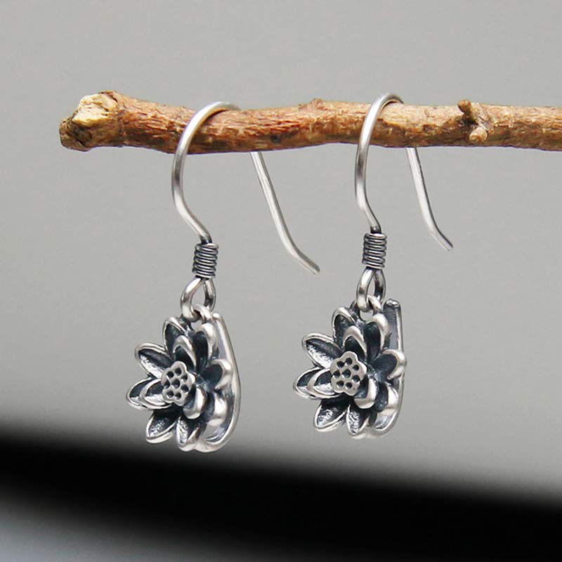 Orecchini Buddha Stones 925 Sterling Silver Lotus Flower Enlightenment - Image 3